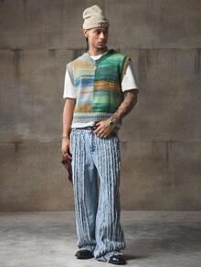 AXEPEAK Gilet smanicato in maglia colorata da uomo, autunno inverno