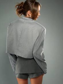 MISSGUIDED Blazer Cropped Cut Double Button Workwear Structured Shoulders Notched Lapel Winter Fall Professional Office Business Casual Short Coat Chic Fashion