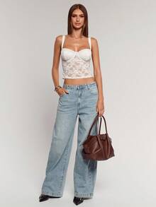 SHEIN BAE 女士纯色蕾丝性感修身短款吊带背心 - 白色 - 查看 7