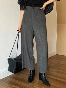 DAZY 女士人字纹羊毛混纺直筒九分裤，秋冬休闲长裤