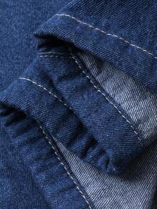 FRIFUL Áo denim dáng rộng cổ tròn tay dài trễ vai màu tương phản dành cho nữ - Màu xanh lam - Xem 7