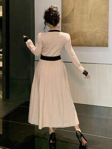 DAZY Women's Elegant Colorblock Round Neck Sweater Dress, Autumn