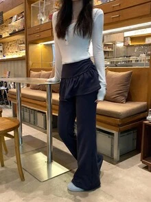 DAZY Pantalones casuales de mujer con dobladillo de volantes para otoño