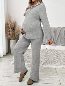 SHEIN 秋装、秋季服装、孕妇装 秋冬装 2 件套孕妇休闲长袖毛衣上衣和裤子套装 孕妇装 2 件套孕妇套装 孕妇装 孕妇休闲套装 舒适孕妇套装 孕妇装两件套 孕妇休闲套装 舒适孕妇套装