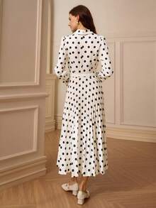Penseblé Ladies Polka Dot Dress V-Neck Pleated Skirt - Multicolor - View 7