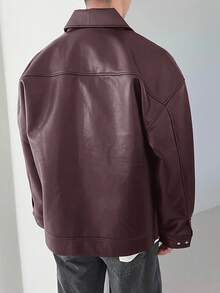 DAZY 男士纯棕色皮夹克和外套，秋季 - 鏽棕色 - 查看 2
