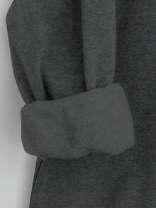 SHEIN LUNE 大码女式圆领长袖羊毛休闲运动衫，秋冬 - 深灰色 - 查看 5