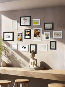 SHEIN 15件/套相框，用于照片墙，木质相框，用于壁挂照片装饰，婚礼派对装饰，纪念礼物，家居装饰。仅需相框，无需图片，生日毕业礼物 - 黑色 - 查看 12