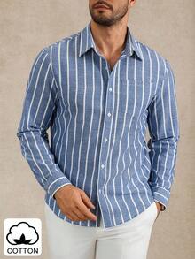 Manfinity Homme Men's Striped Casual Long Sleeve Shirt, Autumn/Winter