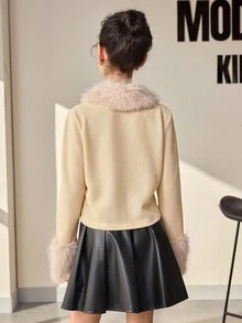 青少年女孩蓬松长袖单排扣休闲夹克，秋冬