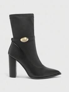 CUCCOO BIZCHIC Botas altas de tacón alto y puntera estrecha con estiramiento para uso diario - Negro - Ver 2