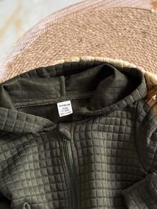 SHEIN 男婴格子连帽连体衣，秋冬季拉链设计加厚保暖外套连体衣，秋季新品 - 墨綠色 - 查看 6