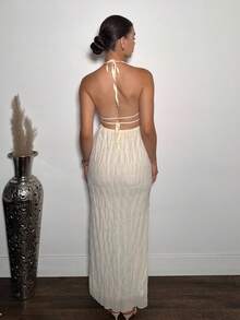 Andrea Bello Đầm midi/dài không tay cổ tròn màu trơn cho nữ - trắng - Xem 3