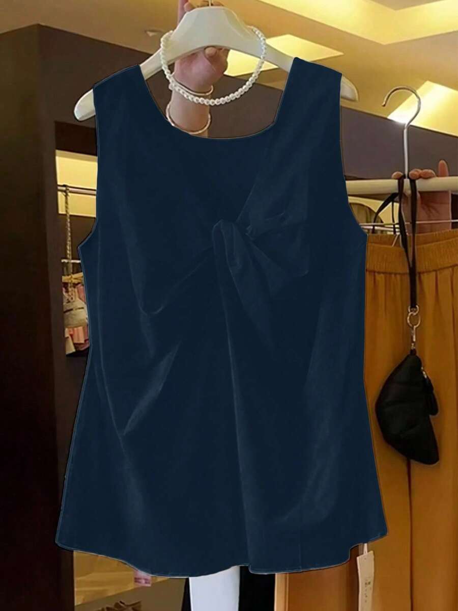 Franclia Damen einfarbiges minimalistisches ärmelloses Twist V-Ausschnitt Top, Alltagskleidung