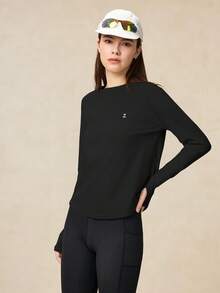 OutZeal 女士户外运动T恤长袖防紫外线凉爽触感交叉褶裥带拇指孔 - 黑色 - 查看 11