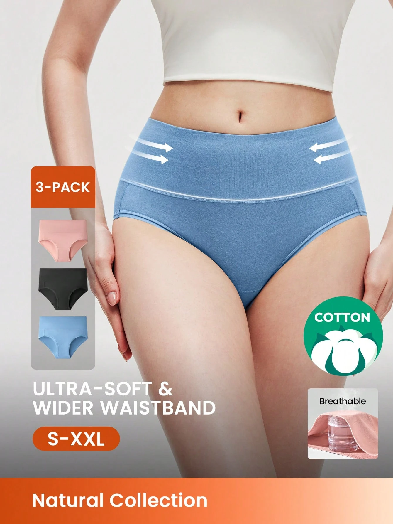 3 paquets de culottes hautes taille haute en coton pour femmes - rose