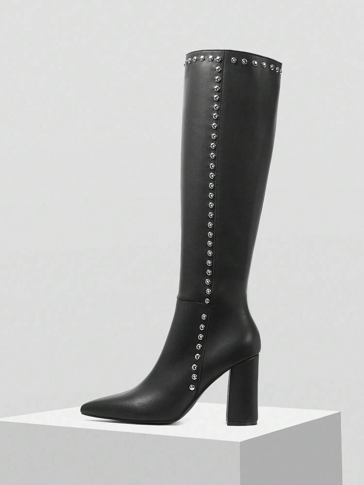 VINTAGE WESTERN STYLE BLACK LEATHER METAL ZIPPER TALL BOOTS