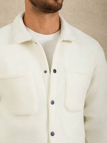 Manfinity Homme 男士休闲长袖口袋衬衫式外套，秋冬季奶油色男士白色抓绒衬衫式外套 - 米色 - 查看 6