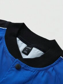ROMWE MEN Street Life Jaqueta Unissex de Gola Esporte para Motocicleta, Outono/Inverno - Azul - Visão 5