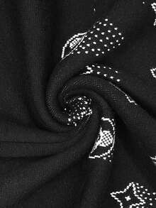 Women's Comfortable Round Neck Short Sleeve Knit Top, Classic Jacquard Pattern Sweater, Suitable For Daily Outings - Black - View 5