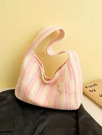 Joivida Large Capacity Women Cloth Tote Bag, Shoulder Bag, Casual Stripe Fabric Handbag , Beach