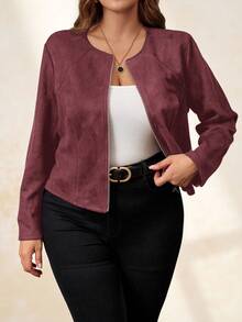 SHEIN Clasi Veste  noire grande taille, élégante pour les déplacements quotidiens et les tenues de bureau en automne/hiver - Bordeaux - Voir 3