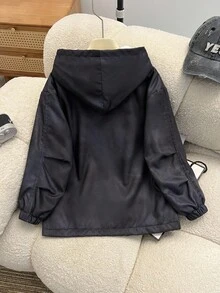 1 件男童加大保暖内衬实用夹克，带大口袋，数码扎染面料，休闲户外服装 - 黑色 - 查看 2