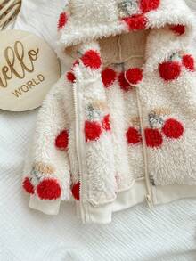 Newborn Baby Girl Cute Versatile Fuzzy Cherry Pattern Hooded Jacket, Autumn/Winter Fall