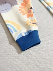 SHEIN 男婴舒适睡衣套装，花卉印花柔软针织圆领长袖上衣和松紧腰长裤 - 彩色 - 查看 7