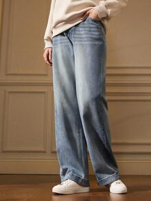 Écloséra Women Fashionable Minimalist Loose Fit Casual Daily Denim Jeans - Medium Wash - View 1