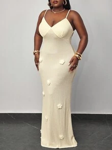 Hourglow Dollyholly86 Plus Size Backless Bodycon Dress With Floral Embellishment,Sundresses For Vacation,Beach Outfits,Backless Dress,Beach Dresses,Maxi Dresses For Women,3D Flower,Beach Dress Sundress,Holiday Outfits Boho, For Hourglass Body Shape