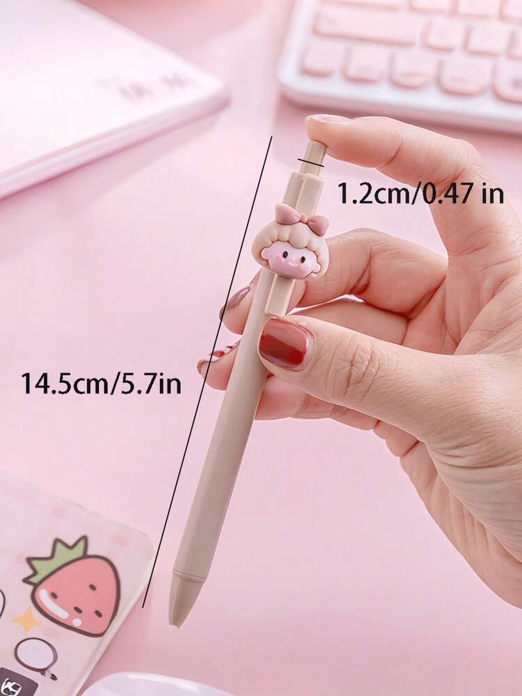 SHEIN 黑色凝胶墨水塑料点击粉色奶油色可爱女孩笔 - 多色 - 查看 4