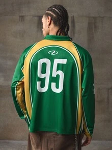 AXEPEAK Men's Fashionable Printed Turndown Collar Long Sleeve Polo Shirt, Fall