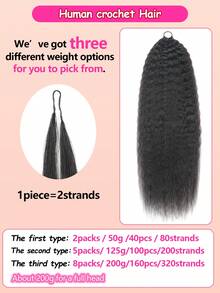 Boho Braids Kinky Straight Human Crochet Hair In 100% Remy Human Hair Feather Line Crochet Hair Braids Salon Silky Seamless Invisible Natural Black Color For Thin Hair Woman Micro Pre Looped Crochet Human Hair Extensions