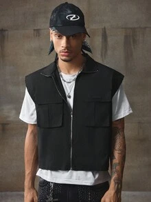 AXEPEAK Áo vest nam không tay đơn sắc tối giản, thường ngày, mùa thu, mùa đông - màu đen - Xem 6