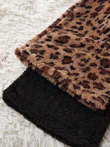 SHEIN 2件套女士毛绒休闲蓬松睡裤，纯黑色和豹纹印花，秋冬季舒适优雅细节毛绒睡裤猎豹纹蓬松睡衣豹纹蓬松睡衣，秋冬服装