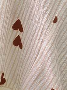 SHEIN 女士翻领爱心条纹长袖上衣和裤子睡衣套装 女士爱心印花睡衣套装 可爱睡衣套装 条纹爱心睡衣 女士爱心睡衣 带爱心图案的睡衣套装，秋冬服装 - 棕色 - 查看 3