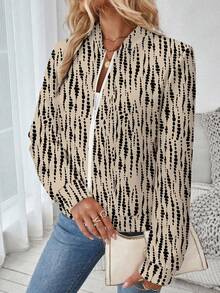 SHEIN LUNE 女士休闲扎染条纹拉链夹克，适合秋冬季