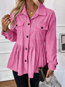 EMERY ROSE Chaqueta casual de mujer de unicolor con botones y manga larga, uso versátil para el día a día - Rosa Fucsia - Ver 7