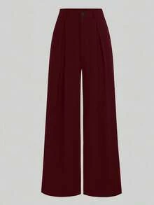 EMERY ROSE Plus Size Pleated Detail Versatile Office Pants - Burgundy - View 1