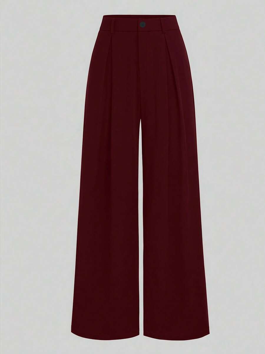EMERY ROSE Plus Size Pleated Detail Versatile Office Pants - Burgundy - View 1