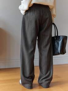 DAZY 女式条纹商务休闲常规裤秋季 - 深灰色 - 查看 6