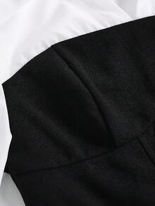 Girlism 少女优雅梭织拼布衬衫上衣和黑色喇叭裤套装 - 黑與白 - 查看 5