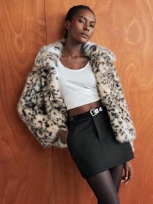 Maija Animal Print Fluffy Faux Fur Leopard Print Oversized Loose Fit Autumn/Winter Women Fur Coat, Urban Fashionable & Versatile, Fall For Women, Halloween Costumes, Christmas Women's Winter Coat New Year Brown Party - Multicolor - View 5