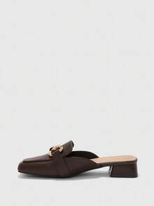 CUCCOO BIZCHIC Sepatu hak tinggi wanita minimalis modis dengan ujung persegi dan hiasan rantai logam, cocok untuk liburan, perjalanan, dan gaya retro untuk Natal dan Musim Semi. - Coffee Brown - View 8