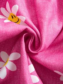 2件套女孩活力假期向日葵、爱心、笑脸仿牛仔印花不对称短裤，蓝色和粉色组合，适合夏季外出 - 彩色 - 查看 2