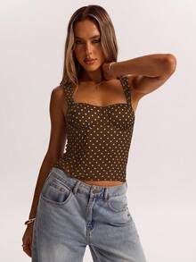 SHEIN BAE Women's Date Night Girlfriend Party Birthday Party Nightclub Holiday Party Elegant Polka Dot Top, Girlfriends Party, Date, Daily Street Commuting Corset, Sexy Summer Tops