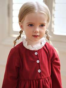 Souflis Souflis Elegant French Style Burgundy Color Baby Girl Dress With Small Stand Collar Red Dress Toddler Girl Baby Red Dress Baby Dress Burgundy Fall Winter