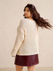 Elaquor Cardigan tricoté polyvalent, confortable et doux de style français minimaliste et 3D, grande taille pour femmes - Beige - Voir 2