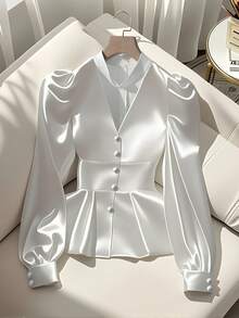 GlowEve Áo sơ mi poplin dài tay ôm dáng cổ điển thanh lịch đa năng mới 2025 dành cho nữ - trắng - Xem 1